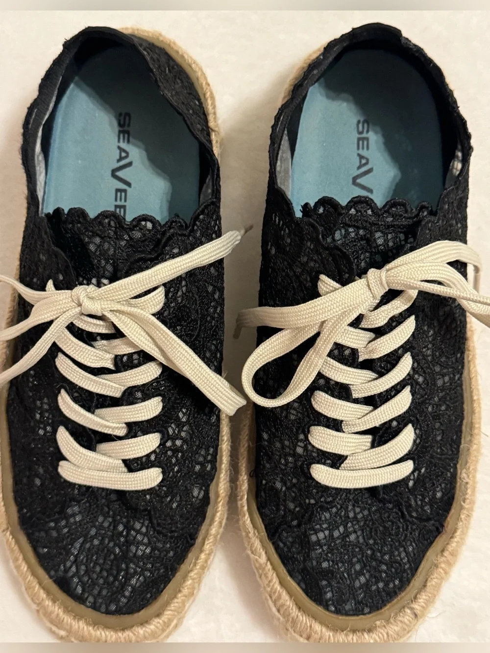 SeaVees Women’s Coronado Espadrille Black Embroidered Lace Sneaker Size 7.5